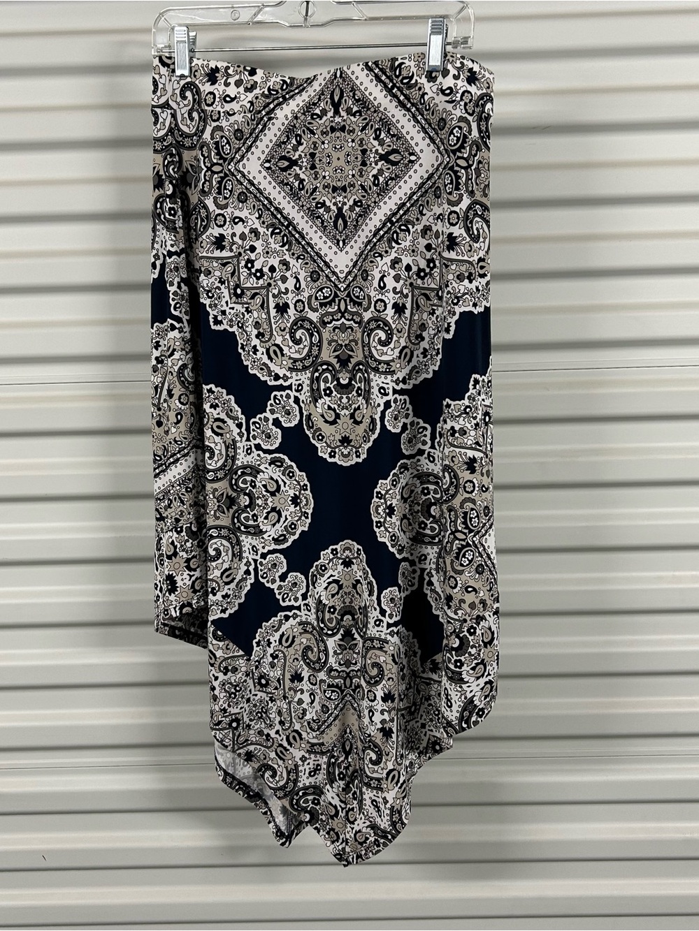 INC International Concepts Navy and Cream Paisley Tunic Top